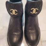 Chanel black Shoe Lambskin Quilted Cap Toe CC Turnlock Booties