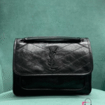 Saint Laurent Crinkled Handbag Calfskin Black Baby Niki Chain Satchel