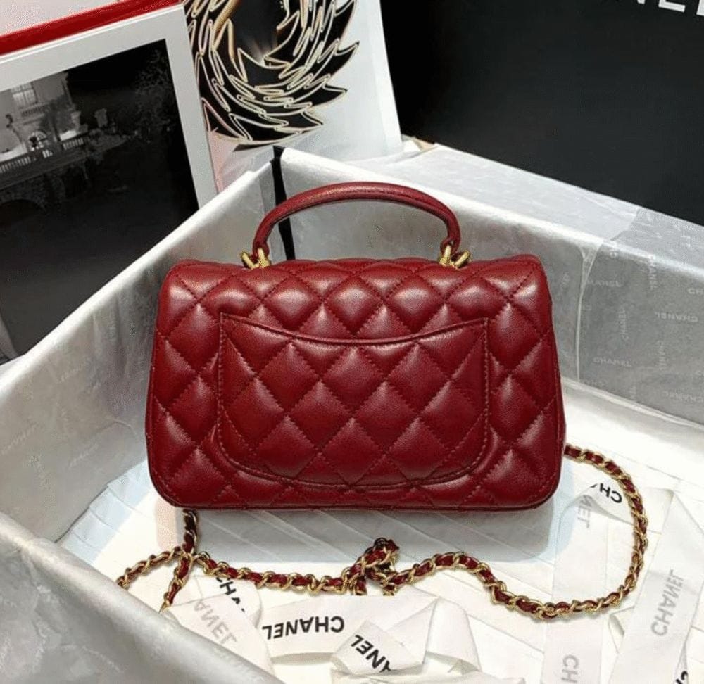 Chanel Mini Rectangular Top handle Burgundy - Image 2