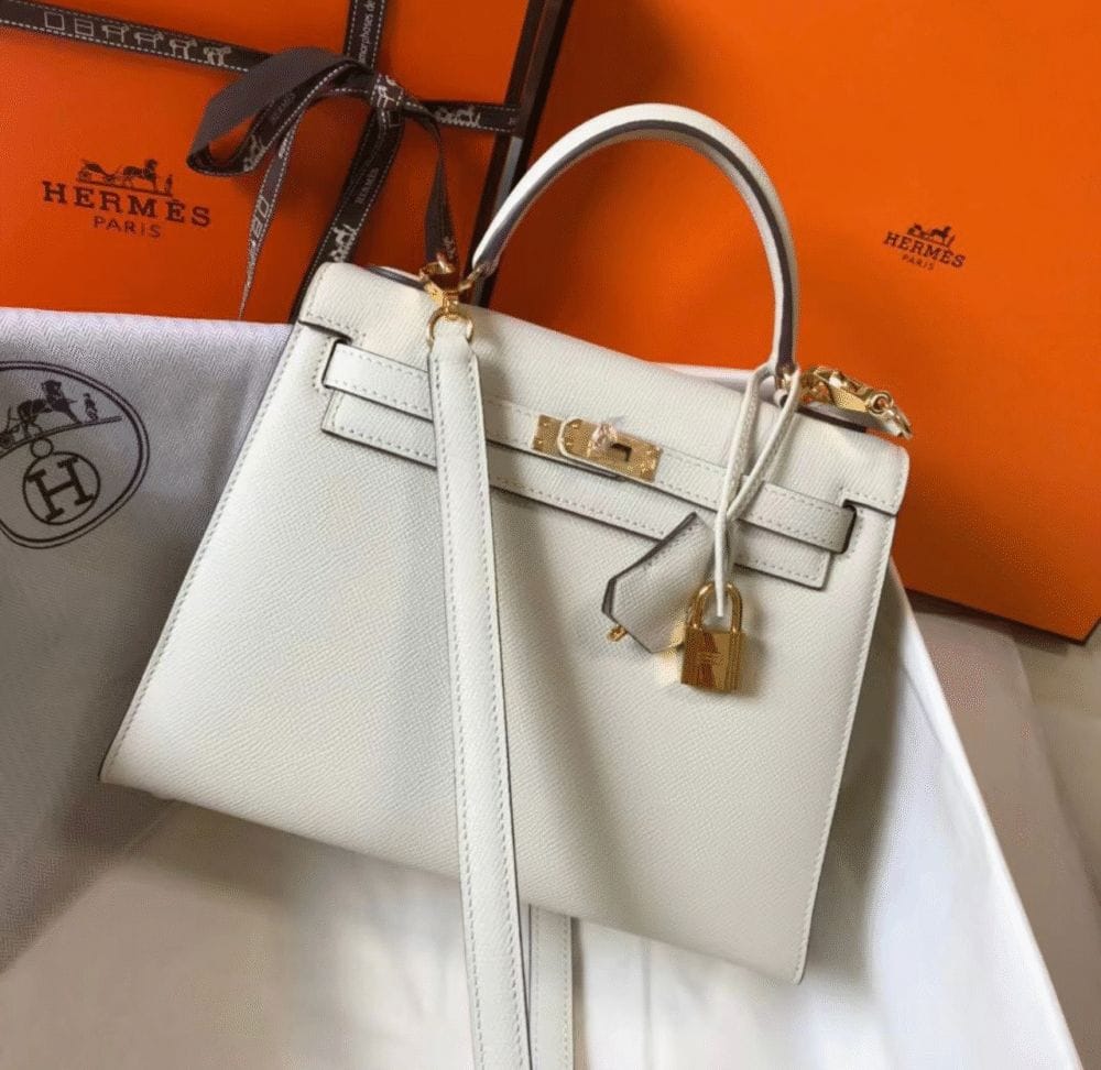 Hermes Kelly White Leather Bag
