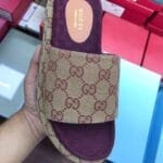 Gucci authentic tan and maroon sandals