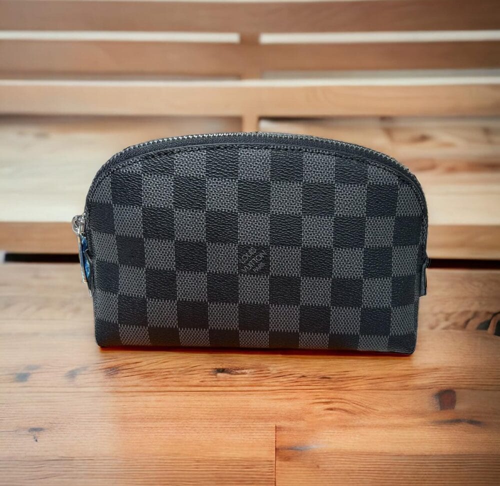 LV Black and Grey Makeup Case Pouch