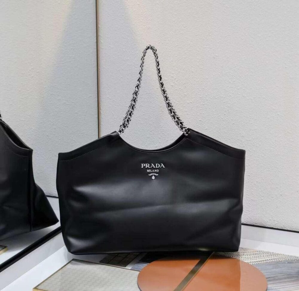 Prada HandBag Soft Calf Chain Black Tote Bag