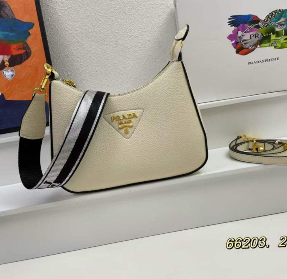 Prada Handbag Saffiano Women's White Zip Bag